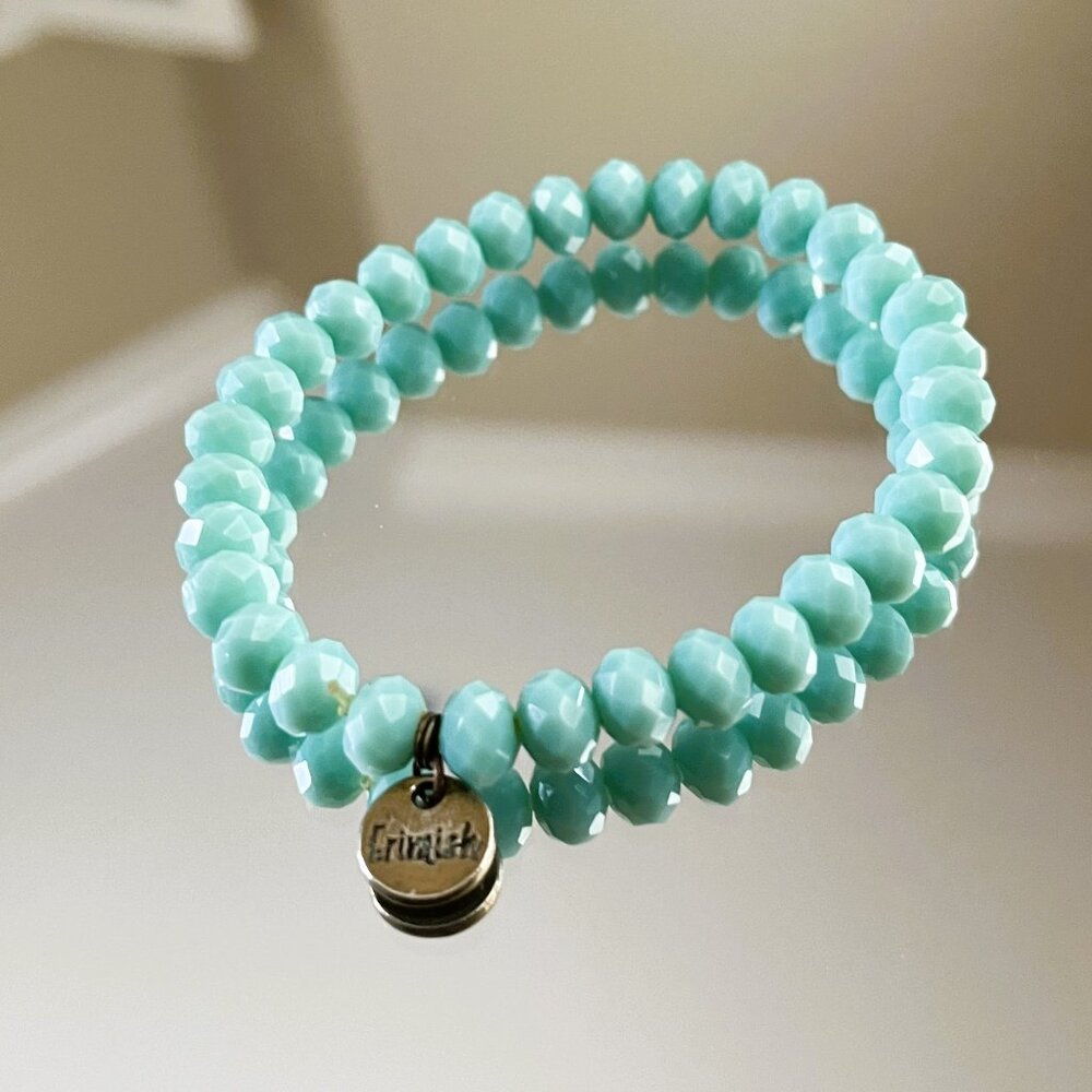 Erimish  Faceted Crystals Beaded Bracelet Logo Tag Stackable Stretch